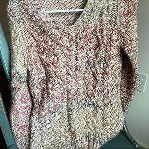 Anthropologie Elsamanda Pink/Cream cable knit sweater
